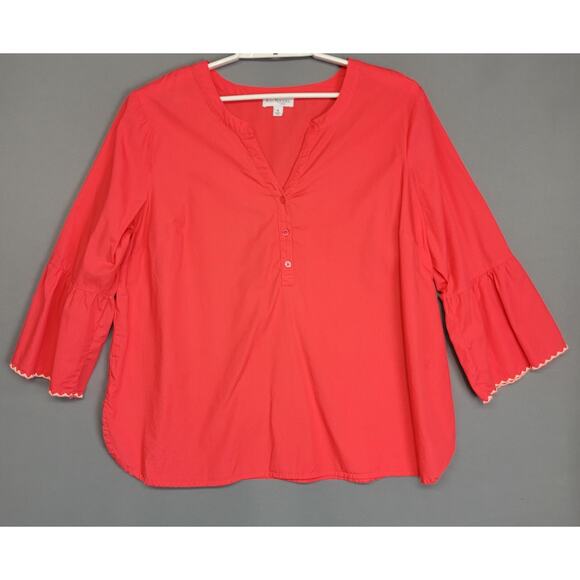 Kim Rogers Curvy Boho Top Womens 1X Orange V-Neck 3/4Trim Flared Hem Sleeves - Picture 1 of 11